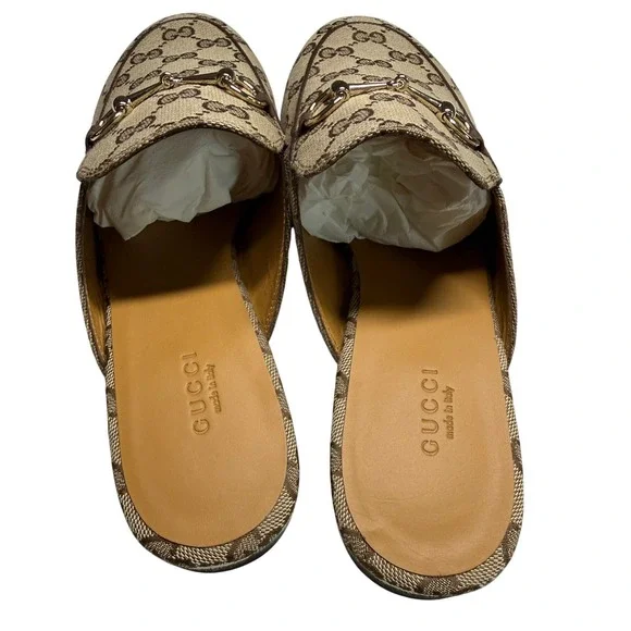 Gucci Princetown GG Supreme Canvas Horsebit Mules Beige Ebony 39 802163 KY980 - Picture 5 of 12